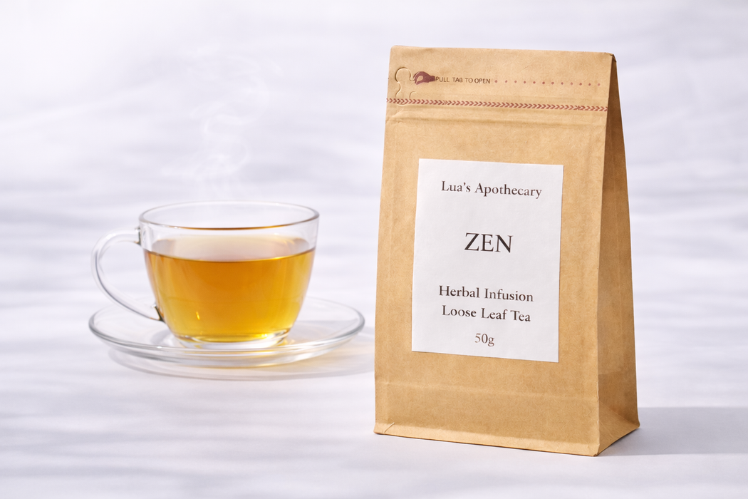 ZEN, Herbal tea for calm, clarity & emotional balance.